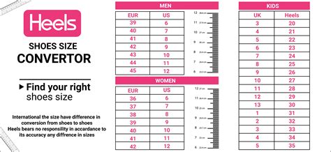 heel size conversion chart.